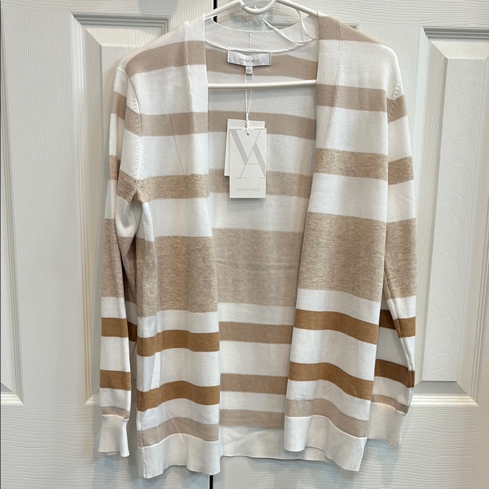 Verve Ami Tan, Brown and White Knit Cardigan Size S